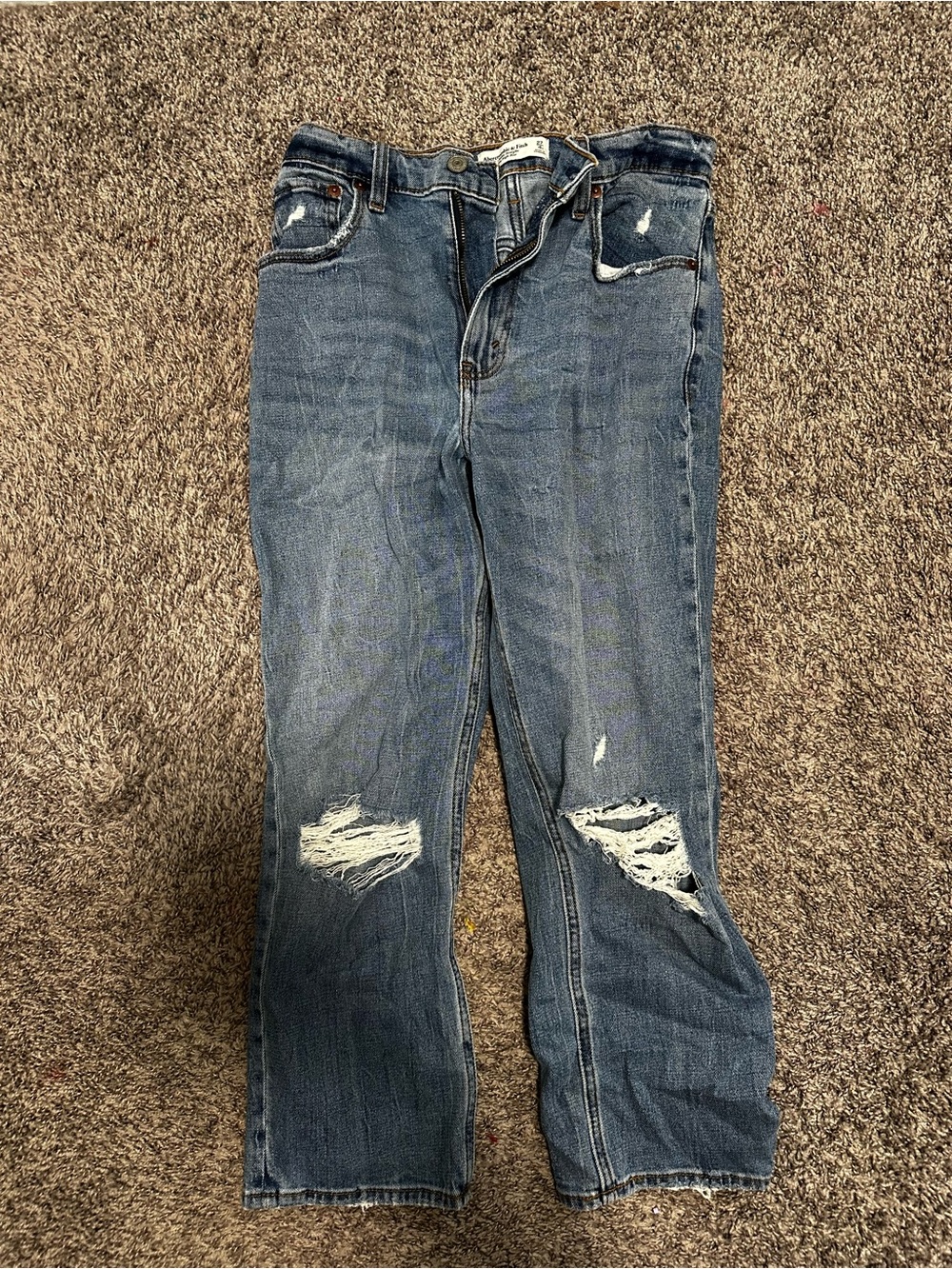 Abercrombie & Fitch Women's Distressed Blue Straight Jeans